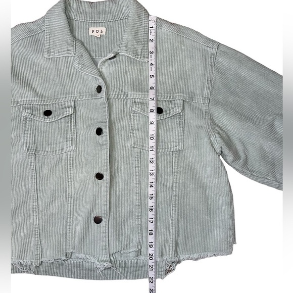 {EUC POL Distressed Light Sage Corduroy Button Up Jacket Size Medium} - Picture 7 of 8